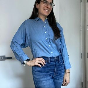 Loft blue button down oxford relaxed shirt XXS fits XS/S